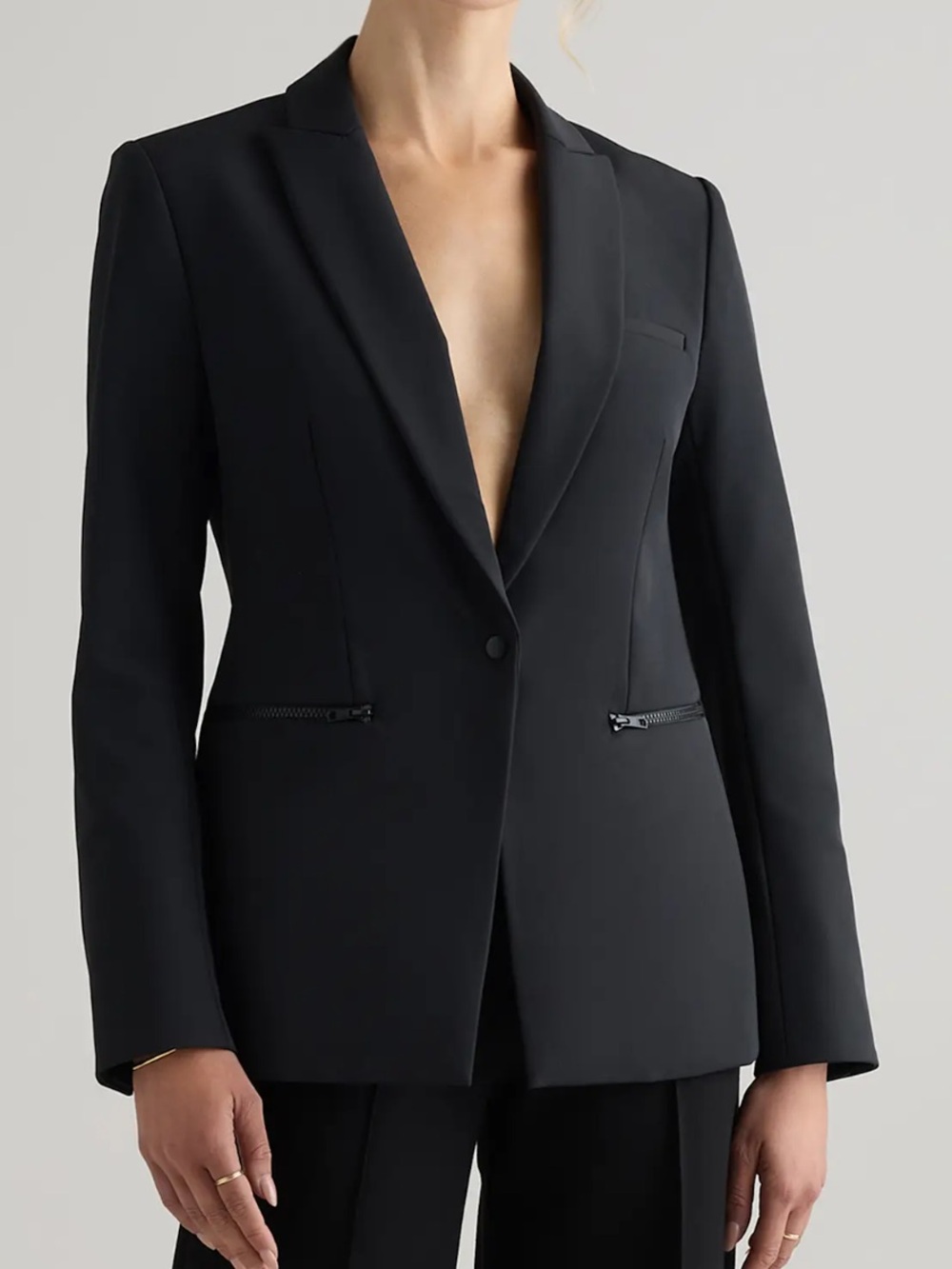 Quince Classic Black Blazer with Zip Pockets Size Large